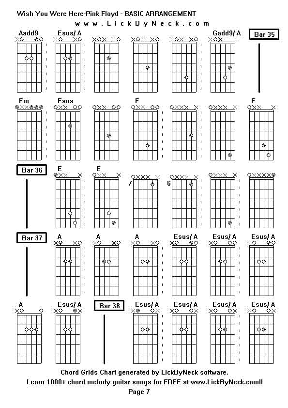 Chord Grids Chart of chord melody fingerstyle guitar song-Wish You Were Here-Pink Floyd - BASIC ARRANGEMENT,generated by LickByNeck software.